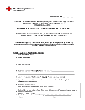 Government Scheme to provide Temporary Emergency Humanitarian Support to Small Businesses impacted by flooding on 22/23 November 2017