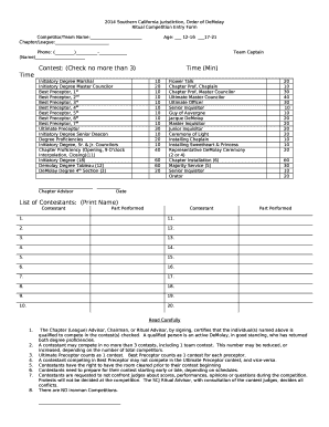 Ritual Competition Entry Form
