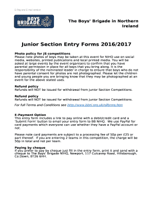 Junior Section Entry Forms 2016/2017