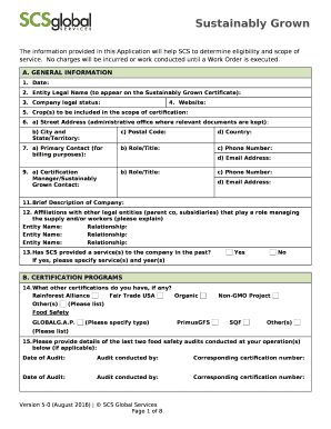 Entity Legal Name (to appear on the Sustainably Grown Certificate):