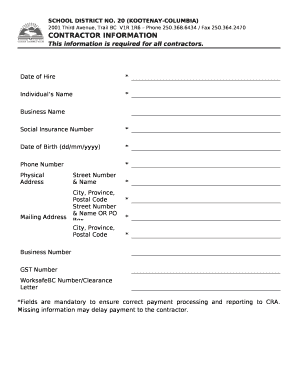 This information is required for all contractors