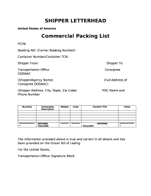 SHIPPER LETTERHEAD