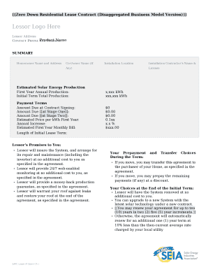 Zero Down Residential Lease Contract (Disaggregated Business Model Version)