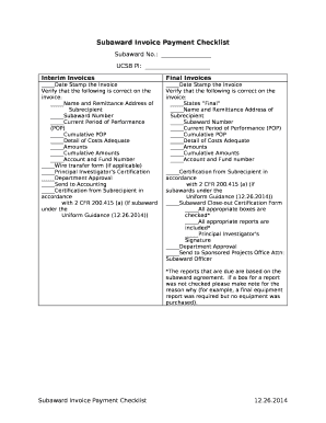 Subaward Invoice Payment Checklist