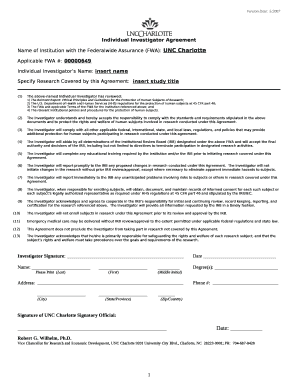 Name of Institution with the Federalwide Assurance (FWA): UNC Charlotte