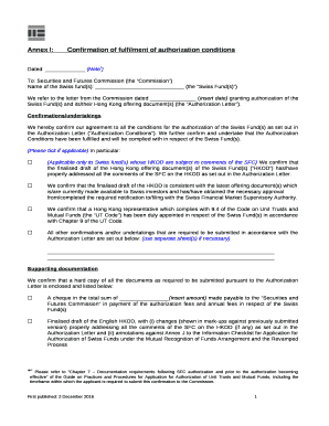 Annex I:Confirmation of fulfilment of authorization conditions