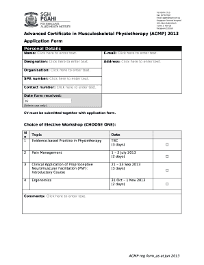 Advanced Certificate in Musculoskeletal Physiotherapy (ACMP) 2013