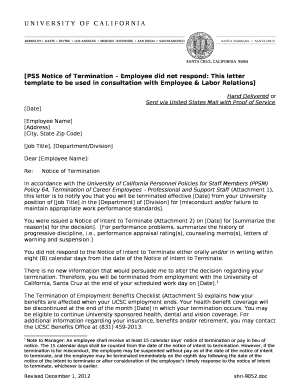 PSS Notice of Termination Employee did not respond: This letter template to be used in consultation with Employee & Labor Relations