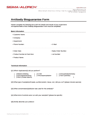 Antibody Bioguarantee Form