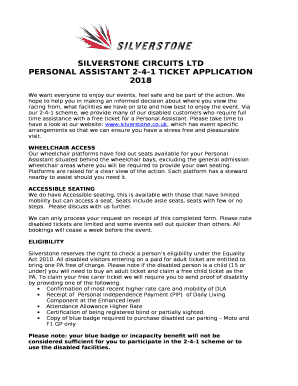 PERSONAL ASSISTANT 2-4-1 TICKET APPLICATION 2018