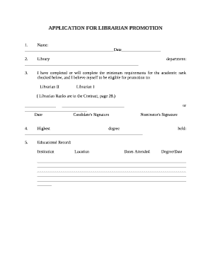 APPLICATION FOR LIBRARIAN PROMOTION