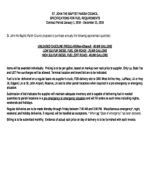 SPECIFICATIONS FOR FUEL REQUIREMENTS