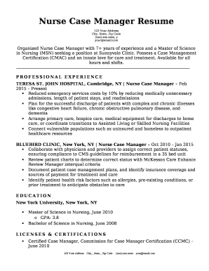 Nurse Case Manager Resume