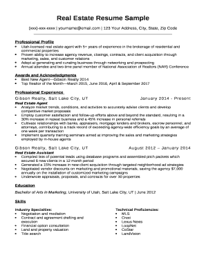 Real Estate Resume Sample