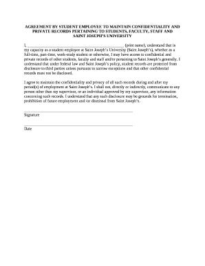 AGREEMENT BY STUDENT EMPLOYEE TO MAINTAIN CONFIDENTIALITY AND