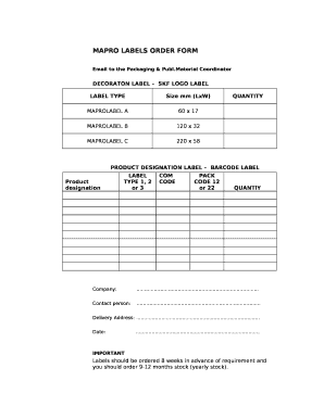 MAPRO LABELS ORDER FORM