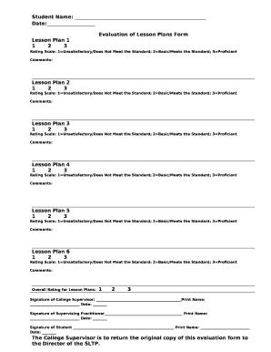 Evaluation of Lesson Plans Form