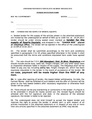 SUB: TENDER FOR THE SUPPLY OF SPORTS