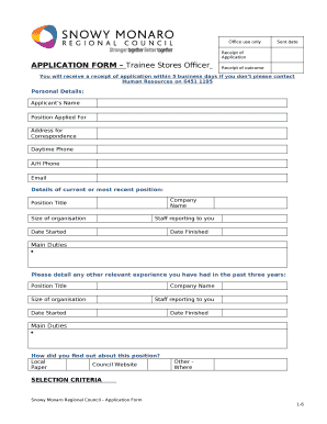 APPLICATION FORM Trainee Stores Officer
