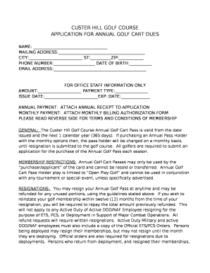 APPLICATION FOR ANNUAL GOLF CART DUES