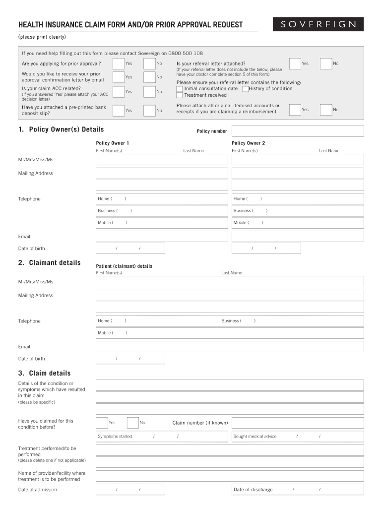 Fillable Online HEALTH INSURANCE CLAIM FORM AND/OR PRIOR APPROVAL ...
