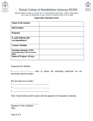 Supervisor Selection Form