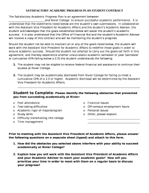 SATISFACTORY ACADEMIC PROGRESS PLAN STUDENT CONTRACT Doc Template ...