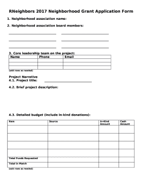 RNeighbors 2017 Neighborhood Grant Application Form