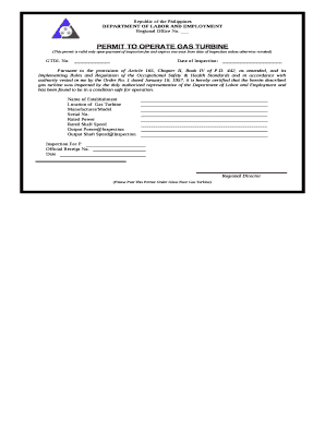 PERMIT TO OPERATE GAS TURBINE