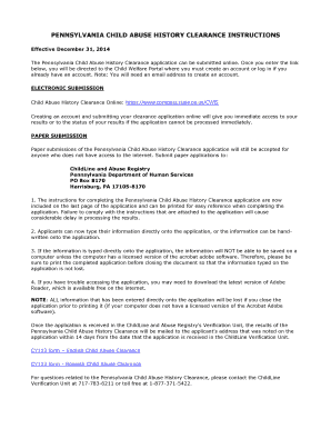 The Pennsylvania Child Abuse History Clearance application can be submitted online