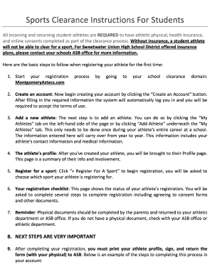 Sports Clearance Instructions For Students