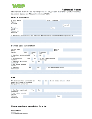 This referral form should be completed for any person over the age of 18 wishing to access Substance Misuse Services at WDP