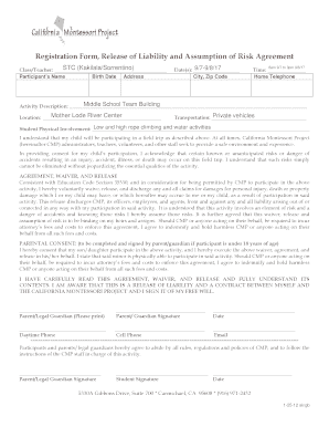 Registration Form, Release of Liability and Assumption of Risk Agreement