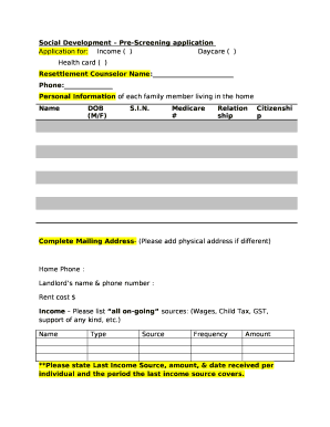 Social Development Pre-Screening application