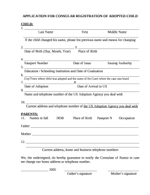 APPLICATION FOR CONSULAR REGISTRATION OF ADOPTED CHILD
