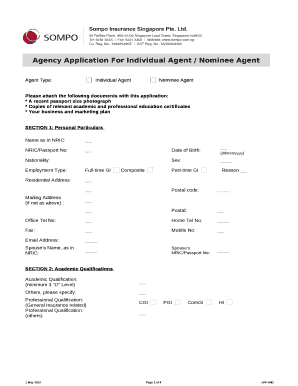 Agency Application For Individual Agent / Nominee Agent