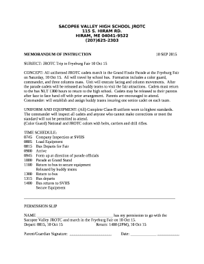 SUBJECT: JROTC Trip to Fryeburg Fair 10 Oct 15