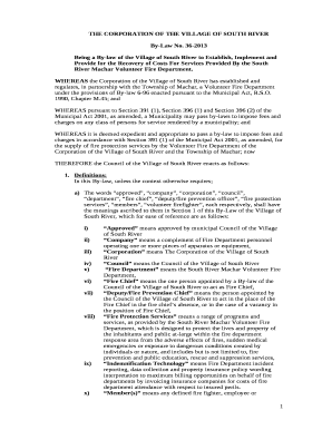 Being a By-law of the Village of South River to Establish, Implement and Provide for the Recovery of Costs For Services Provided By the South River Machar Volunteer Fire Department