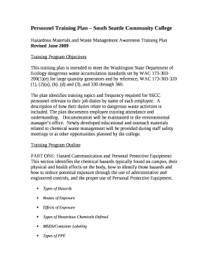 Personnel Training Plan South Seattle Community College