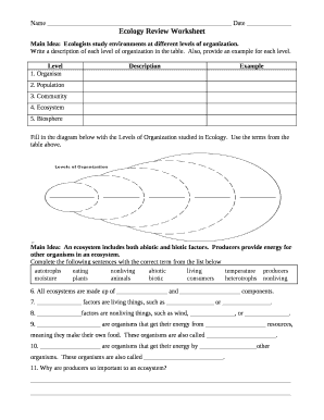 Ecology Review Worksheet