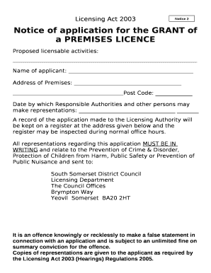 Proposed licensable activities: