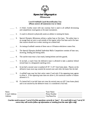 Level II Softball Coach Recertification Test