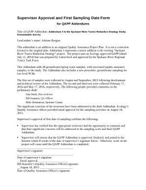 Supervisor Approval and First Sampling Date Form