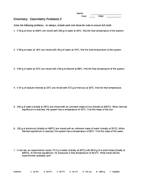 Chemistry:Calorimetry Problems 2