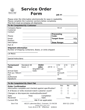 Service Order Form-DEA Job - Steri-Tek