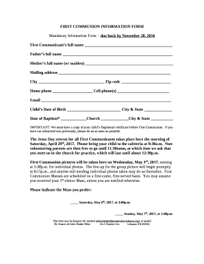 Mandatory Information Form due back by November 20, 2016