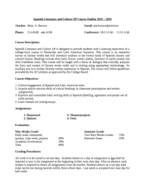 Spanish Literature and Culture AP Course Outline 2015 2016