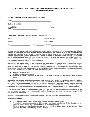 REQUEST AND CONSENT FOR ADMINISTRATION OF ALLERGY IMMUNOTHERAPY