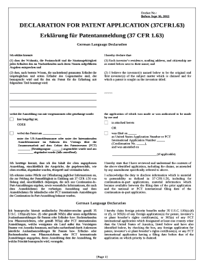 Erklrung fr Patentanmeldung (37 CFR 1