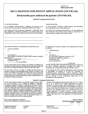 Declaracin para solicitud de patente (37CFR1